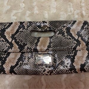 Nine West Black and Cream Snake Pattern Clutch